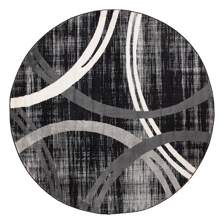 World Rug Gallery Modern Wavy Circles Design 6'6'' Round Black 377BLACK6RND